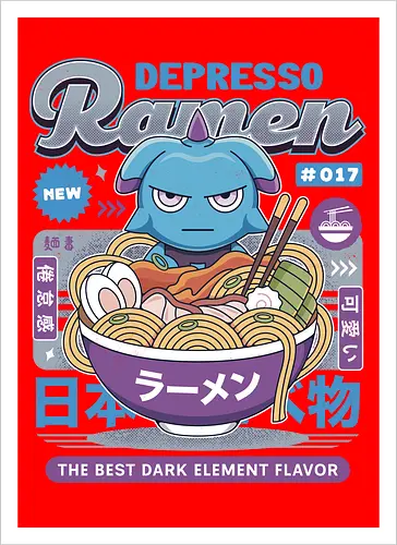 Depresso Ramen Vintage - Pal, pal world, depresso, game, gaming, video game, gamer, survival, crafting, farming, monsters, espresso, ramen, lamball, adventure - Artprint