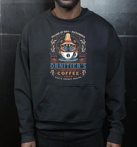 Ornitier Coffee Vintage - ff14, Cloud, Villain, video game, fat chocobo, vivi ornitier, black mage, quina quen, Cactus, Kupo, Kweh, ff9, final 9, fantasy - Cropped Sweatshirt
