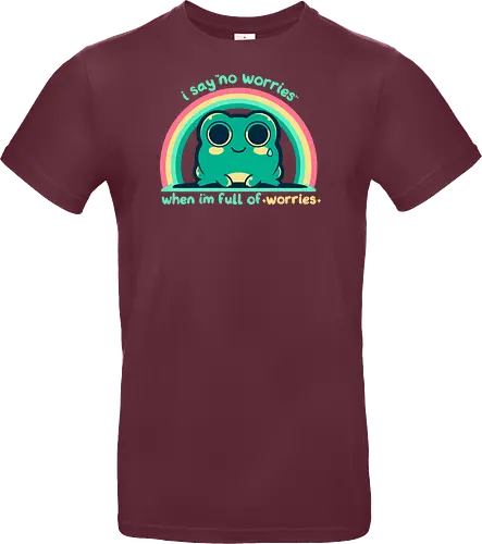 Full of Worries - stare, look, smile, thoughts, saying, phrase, Sorgen, Frosch, keine Sorgen, worries, worrying, worry, frog, rainbow, no worries - Standard T-Shirt