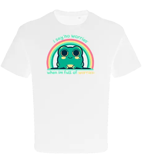 Full of Worries - stare, look, smile, thoughts, saying, phrase, Sorgen, Frosch, keine Sorgen, worries, worrying, worry, frog, rainbow, no worries - Oversize T-Shirt