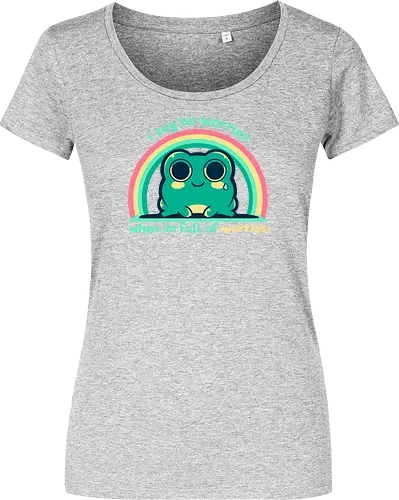 Full of Worries - stare, look, smile, thoughts, saying, phrase, Sorgen, Frosch, keine Sorgen, worries, worrying, worry, frog, rainbow, no worries - Women T-Shirt