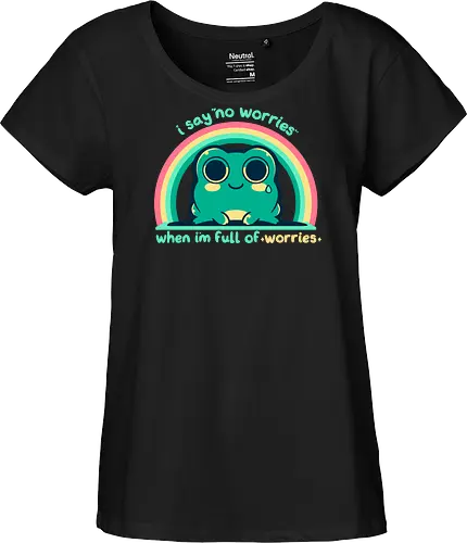 Full of Worries - stare, look, smile, thoughts, saying, phrase, Sorgen, Frosch, keine Sorgen, worries, worrying, worry, frog, rainbow, no worries - Fairtrade Girl Shirt