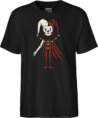 Tears of the Harlequin: The Sad Jester - sad jester shirt, vintage harlequin graphic tee, clowncore aesthetic apparel, dark academia circus clothing, creepy cute clown design, split color gothic fashion, melancholic pop art tee, alternative streetwear merch, classic sad clown graphic, aesthetic negative space art - Fairtrade T-Shirt