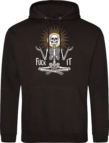 Eternal Zen: The Meditating Skeleton - meditating skeleton shirt, zen yoga graphic tee, inner peace apparel, spiritual skull streetwear, dark aesthetic clothing, minimalist gothic fashion, holy halo design, negative space skeleton art, alternative mindfulness merch, eternal zen graphic - Standard Hoodie