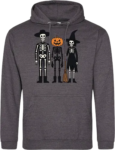Trick-or-Treat Trio: The Spooky Squad - Halloween trick or treat shirt, spooky cute skeleton graphic, pumpkin head monster tee, nostalgic halloween apparel, witch and skeleton clothing, creepy cartoon streetwear, autumn spooky season merch, gothic animated characters, funny halloween squad shirt, alternative fall graphic tee - Standard Hoodie