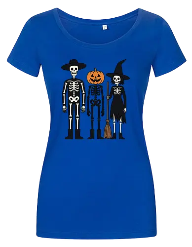 Trick-or-Treat Trio: The Spooky Squad - Halloween trick or treat shirt, spooky cute skeleton graphic, pumpkin head monster tee, nostalgic halloween apparel, witch and skeleton clothing, creepy cartoon streetwear, autumn spooky season merch, gothic animated characters, funny halloween squad shirt, alternative fall graphic tee - Women T-Shirt