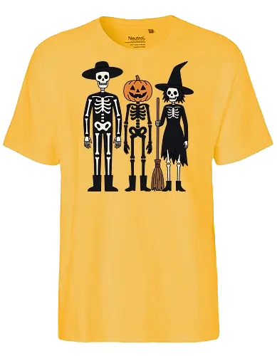 Trick-or-Treat Trio: The Spooky Squad - Halloween trick or treat shirt, spooky cute skeleton graphic, pumpkin head monster tee, nostalgic halloween apparel, witch and skeleton clothing, creepy cartoon streetwear, autumn spooky season merch, gothic animated characters, funny halloween squad shirt, alternative fall graphic tee - Fairtrade T-Shirt