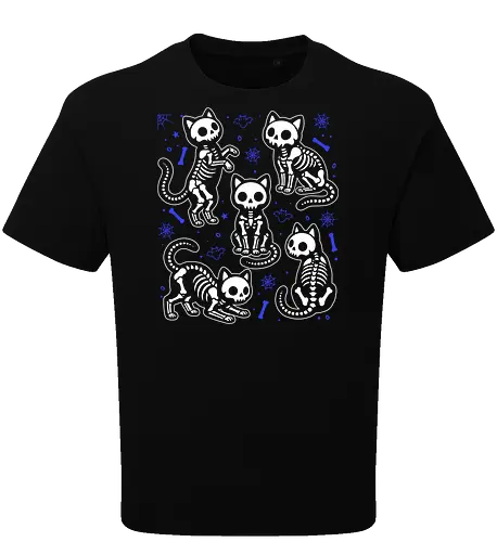 Spooky Paws - cute, humor, cat, halloween, skeleton, gothic, macabre, adorable, night, magic, animal, bone, shadow, mystery - Oversize T-Shirt