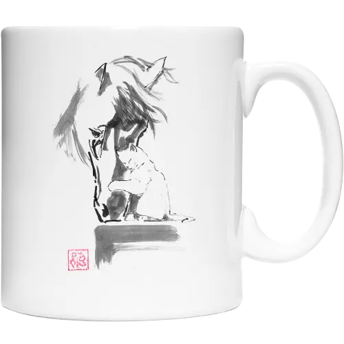 horse and cat - horse, sumie, japan, cat - Cup