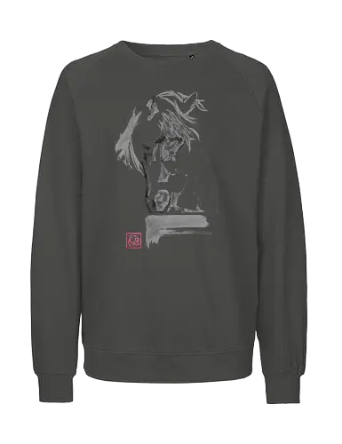 horse and cat - horse, sumie, japan, cat - Fairtrade Sweatshirt