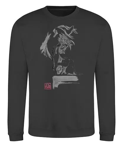 horse and cat - horse, sumie, japan, cat - Sweatshirt