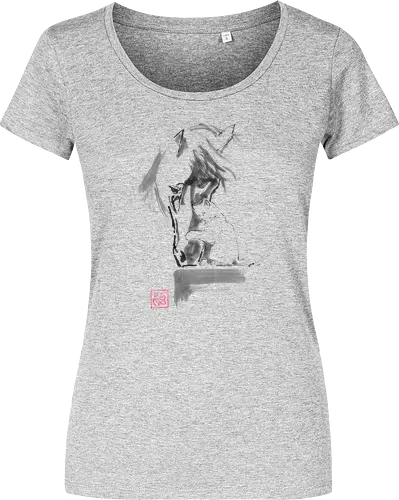 horse and cat - horse, sumie, japan, cat - Women T-Shirt