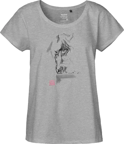 horse and cat - horse, sumie, japan, cat - Fairtrade Girl Shirt