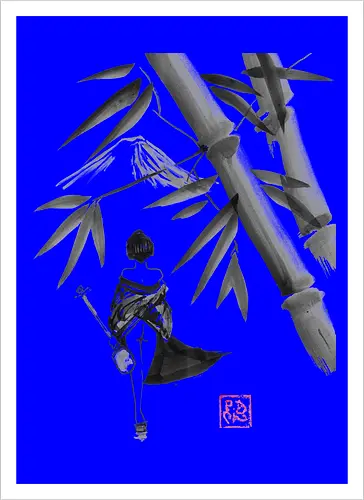 geishamisen - geisha, sumie, nude, bamboo, shamisen - Artprint