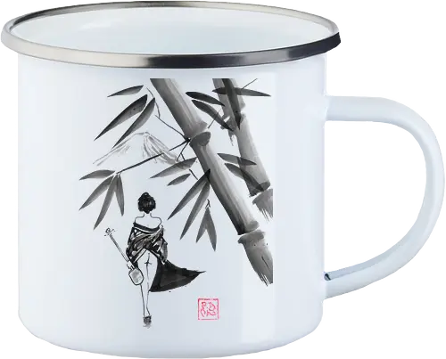 geishamisen - geisha, sumie, nude, bamboo, shamisen - Enamel Mug