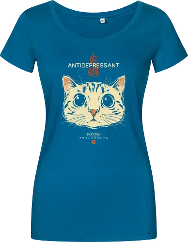 Antidepressant - cat, funny, vintage, retro, japanese, therapy, cute, mood, funny cat, cat lover, mental health, humor, kawaii, neko, quote, introvert, cat lover - Women T-Shirt