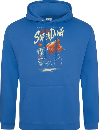 Super Dawg - superpower, comic, golden retriever, red cape, funny dog, parody, art print, sumi-e style, cool, dog, funny, vintage, retro, japanese, hero - Standard Hoodie