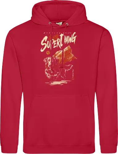 Super Dawg - superpower, comic, golden retriever, red cape, funny dog, parody, art print, sumi-e style, cool, dog, funny, vintage, retro, japanese, hero - Standard Hoodie