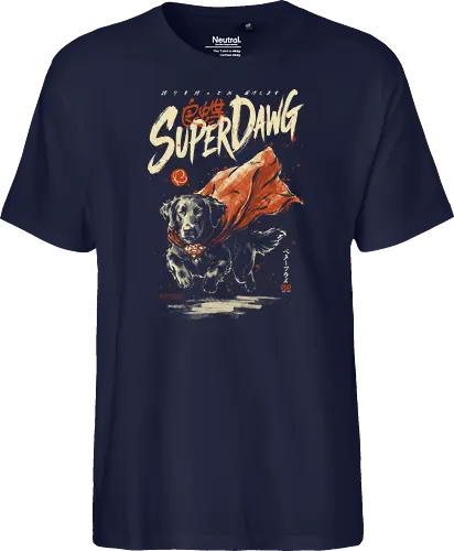 Super Dawg - superpower, comic, golden retriever, red cape, funny dog, parody, art print, sumi-e style, cool, dog, funny, vintage, retro, japanese, hero - Fairtrade T-Shirt