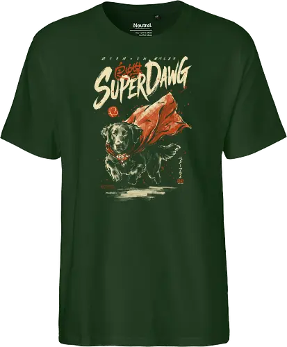 Super Dawg - superpower, comic, golden retriever, red cape, funny dog, parody, art print, sumi-e style, cool, dog, funny, vintage, retro, japanese, hero - Fairtrade T-Shirt