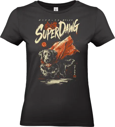 Super Dawg - superpower, comic, golden retriever, red cape, funny dog, parody, art print, sumi-e style, cool, dog, funny, vintage, retro, japanese, hero - Standard T-Shirt (Women)