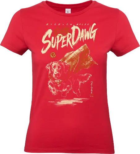 Super Dawg - superpower, comic, golden retriever, red cape, funny dog, parody, art print, sumi-e style, cool, dog, funny, vintage, retro, japanese, hero - Standard T-Shirt (Women)