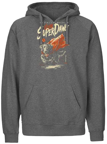 Super Dawg - superpower, comic, golden retriever, red cape, funny dog, parody, art print, sumi-e style, cool, dog, funny, vintage, retro, japanese, hero - Fairtrade Hoodie