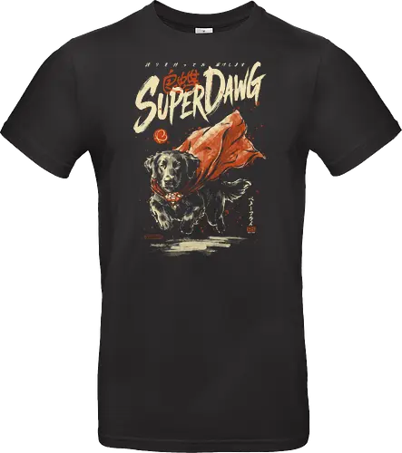 Super Dawg - superpower, comic, golden retriever, red cape, funny dog, parody, art print, sumi-e style, cool, dog, funny, vintage, retro, japanese, hero - Standard T-Shirt