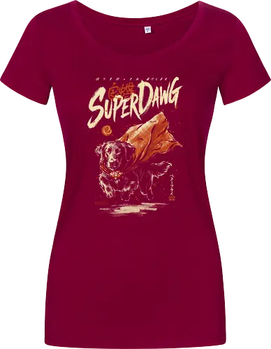 Super Dawg - superpower, comic, golden retriever, red cape, funny dog, parody, art print, sumi-e style, cool, dog, funny, vintage, retro, japanese, hero - Women T-Shirt