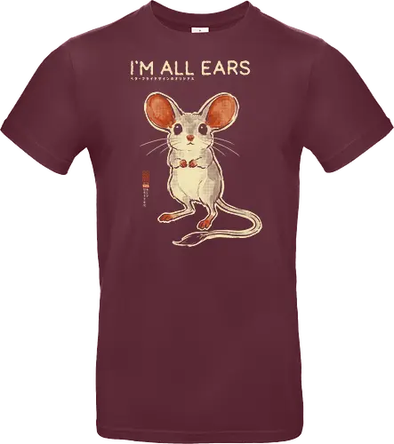 I'm All Ears - mouse, jerboa, funny, vintage, retro, japanese, quote, cute, big ears, mouse lover, humor, funny quote, pun, animal art, listening - Standard T-Shirt