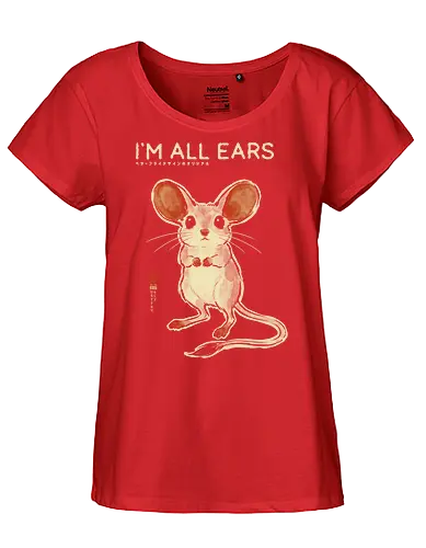 I'm All Ears - mouse, jerboa, funny, vintage, retro, japanese, quote, cute, big ears, mouse lover, humor, funny quote, pun, animal art, listening - Fairtrade Girl Shirt