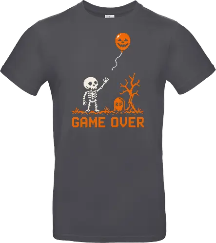 Game Over - Halloween - Pixel Art - Skelett - Kürbis - 8 Bit, Gamer, gruselig, Totenkopf, Geister, Friedhof, Halloween Deko, Retro, Halloween, Game Over, Skelett, Kürbis, Pixelkunst, Retro Gaming - Standard T-Shirt