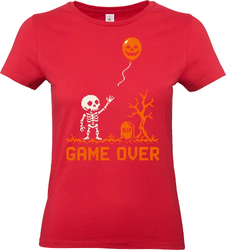 Game Over - Halloween - Pixel Art - Skelett - Kürbis - 8 Bit, Gamer, gruselig, Totenkopf, Geister, Friedhof, Halloween Deko, Retro, Halloween, Game Over, Skelett, Kürbis, Pixelkunst, Retro Gaming - Standard T-Shirt (Women)