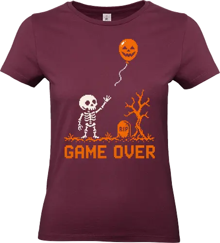 Game Over - Halloween - Pixel Art - Skelett - Kürbis - 8 Bit, Gamer, gruselig, Totenkopf, Geister, Friedhof, Halloween Deko, Retro, Halloween, Game Over, Skelett, Kürbis, Pixelkunst, Retro Gaming - Standard T-Shirt (Women)