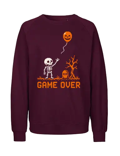 Game Over - Halloween - Pixel Art - Skelett - Kürbis - 8 Bit, Gamer, gruselig, Totenkopf, Geister, Friedhof, Halloween Deko, Retro, Halloween, Game Over, Skelett, Kürbis, Pixelkunst, Retro Gaming - Fairtrade Sweatshirt