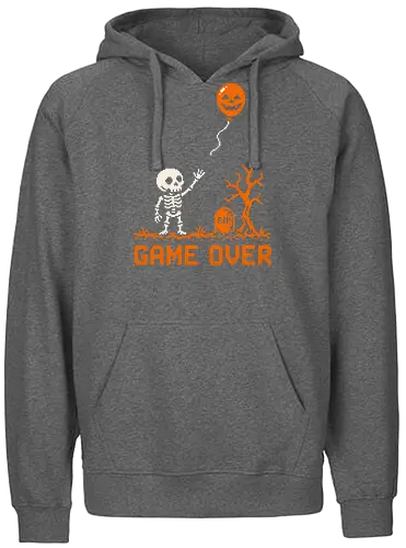 Game Over - Halloween - Pixel Art - Skelett - Kürbis - 8 Bit, Gamer, gruselig, Totenkopf, Geister, Friedhof, Halloween Deko, Retro, Halloween, Game Over, Skelett, Kürbis, Pixelkunst, Retro Gaming - Fairtrade Hoodie