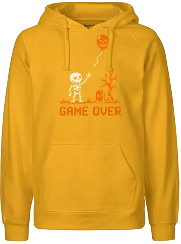 Game Over - Halloween - Pixel Art - Skelett - Kürbis - 8 Bit, Gamer, gruselig, Totenkopf, Geister, Friedhof, Halloween Deko, Retro, Halloween, Game Over, Skelett, Kürbis, Pixelkunst, Retro Gaming - Fairtrade Hoodie