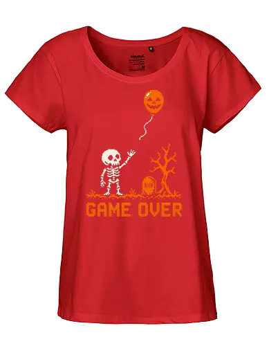 Game Over - Halloween - Pixel Art - Skelett - Kürbis - 8 Bit, Gamer, gruselig, Totenkopf, Geister, Friedhof, Halloween Deko, Retro, Halloween, Game Over, Skelett, Kürbis, Pixelkunst, Retro Gaming - Fairtrade Girl Shirt