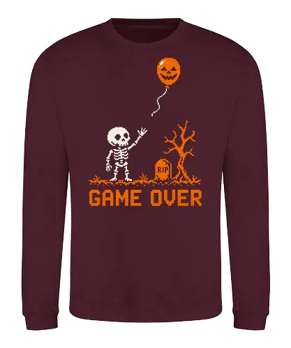Game Over - Halloween - Pixel Art - Skelett - Kürbis - 8 Bit, Gamer, gruselig, Totenkopf, Geister, Friedhof, Halloween Deko, Retro, Halloween, Game Over, Skelett, Kürbis, Pixelkunst, Retro Gaming - Sweatshirt