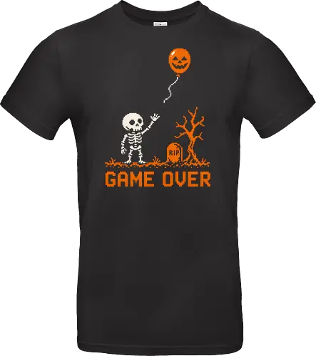 Game Over - Halloween - Pixel Art - Skelett - Kürbis - 8 Bit, Gamer, gruselig, Totenkopf, Geister, Friedhof, Halloween Deko, Retro, Halloween, Game Over, Skelett, Kürbis, Pixelkunst, Retro Gaming - Standard T-Shirt