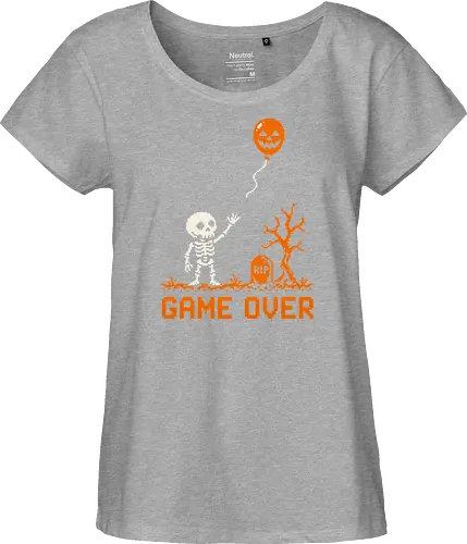 Game Over - Halloween - Pixel Art - Skelett - Kürbis - 8 Bit, Gamer, gruselig, Totenkopf, Geister, Friedhof, Halloween Deko, Retro, Halloween, Game Over, Skelett, Kürbis, Pixelkunst, Retro Gaming - Fairtrade Girl Shirt