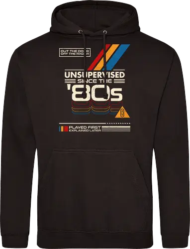 Unsupervised Since The 80s - 80s, analog, childhood, funny, geek, generation x, humor, latchkey kid, nostalgia, old school, retro, retro vintage aesthetic, unsupervised, vhs, vintage - Standard Hoodie
