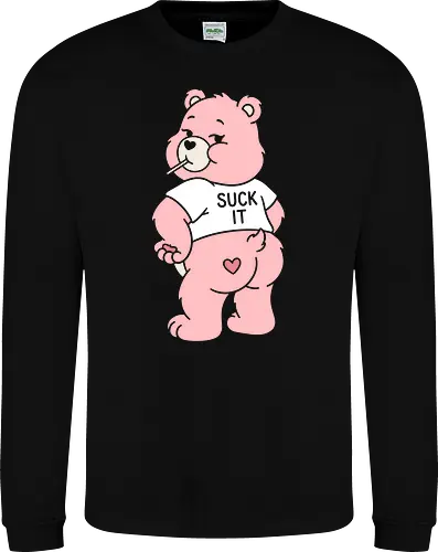 Cheeky Bear: Sweet & Sassy - pink bear shirt, cheeky teddy graphic tee, funny Y2K apparel, nostalgic 2000s streetwear, pastel aesthetic clothing, cute but sassy design, negative space bear art, bubblegum pop fashion, quirky cartoon merch, alternative aesthetic tee - Sweatshirt