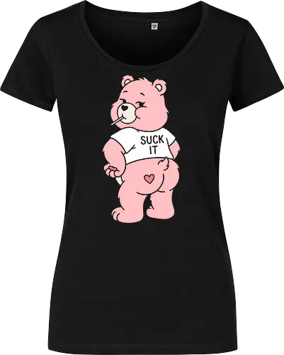 Cheeky Bear: Sweet & Sassy - pink bear shirt, cheeky teddy graphic tee, funny Y2K apparel, nostalgic 2000s streetwear, pastel aesthetic clothing, cute but sassy design, negative space bear art, bubblegum pop fashion, quirky cartoon merch, alternative aesthetic tee - Women T-Shirt
