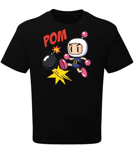 Blast Off: The White Bomber - Bomberman shirt, retro gaming graphic tee, classic arcade apparel, white bomber design, 8-bit nostalgia streetwear, explosive action shirt, 90s gamer fashion, vintage video game merch, Japanese pop art tee, colorful gamer clothing - Oversize T-Shirt