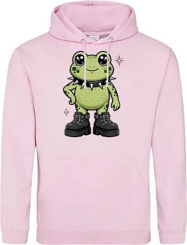 Punk Rock Toad: Kawaii Edge - punk frog shirt, kawaii goth apparel, edgy animal graphic tee, alternative streetwear clothing, spiked collar toad, chunky boots design, cute but psycho fashion, goblincore aesthetic tee, funny amphibian merch, comic book style graphic - Standard Hoodie