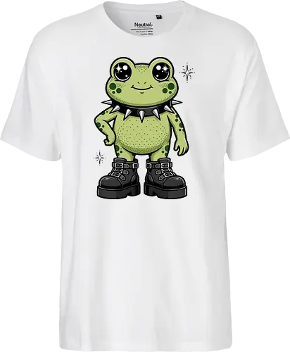 Punk Rock Toad: Kawaii Edge - punk frog shirt, kawaii goth apparel, edgy animal graphic tee, alternative streetwear clothing, spiked collar toad, chunky boots design, cute but psycho fashion, goblincore aesthetic tee, funny amphibian merch, comic book style graphic - Fairtrade T-Shirt