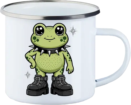 Punk Rock Toad: Kawaii Edge - punk frog shirt, kawaii goth apparel, edgy animal graphic tee, alternative streetwear clothing, spiked collar toad, chunky boots design, cute but psycho fashion, goblincore aesthetic tee, funny amphibian merch, comic book style graphic - Enamel Mug