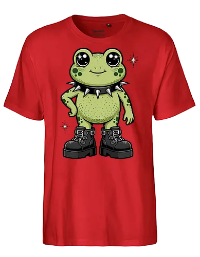Punk Rock Toad: Kawaii Edge - punk frog shirt, kawaii goth apparel, edgy animal graphic tee, alternative streetwear clothing, spiked collar toad, chunky boots design, cute but psycho fashion, goblincore aesthetic tee, funny amphibian merch, comic book style graphic - Fairtrade T-Shirt