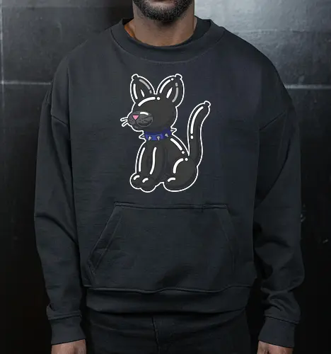 Popped Personality: The Punk Balloon Cat - balloon animal shirt, black cat graphic tee, punk rock kitty apparel, edgy alternative streetwear, funny cat mom clothing, ironic pop art design, spiked collar feline, cute but tough aesthetic, quirky festival fashion, pop culture animal tee - Cropped Sweatshirt
